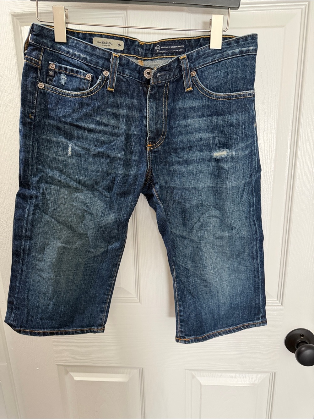 AG Adriano Goldschmied Dark Blue Distressed Denim Shorts